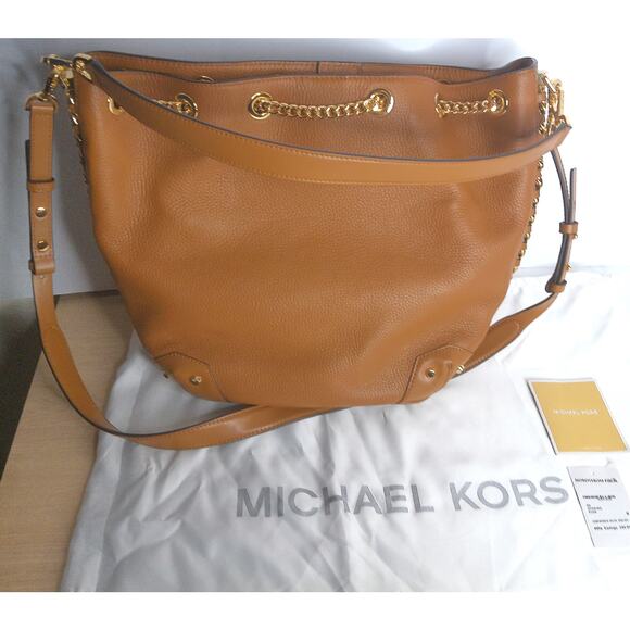 Michael Kors Alanis Large Pebbled Leather Bucket Bag Acorn New With Dust Bag - Picture 9 of 15